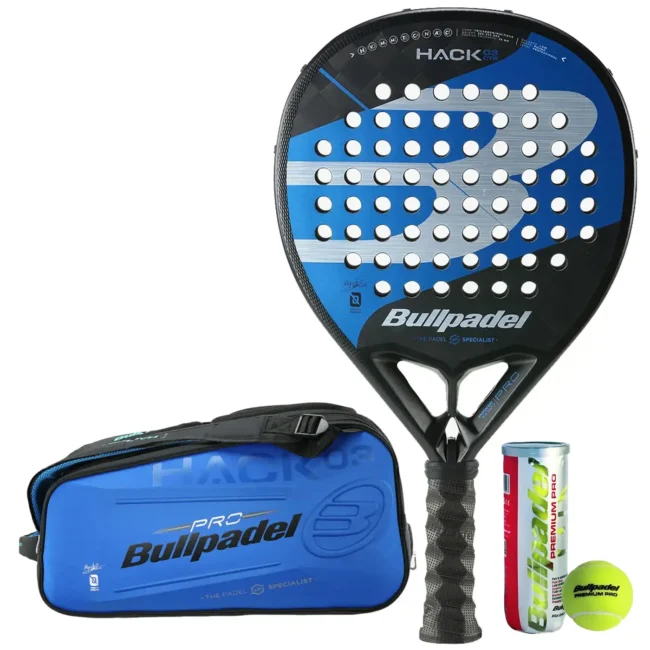 BULLPADEL HACK 03 CTR 2023 PADEL RACKET + BPP-22012-1 Hack Padel Bag + 3 Padel Balls